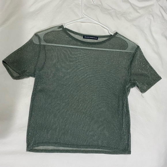 Brandy Melville Green Sheer Crop Top - size small - Picture 3 of 4